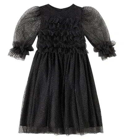 Patachou Kids' Polka-dot Tulle Dress In Black