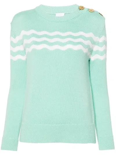 Patou Wave-pattern Crew-neck Jumper In Green