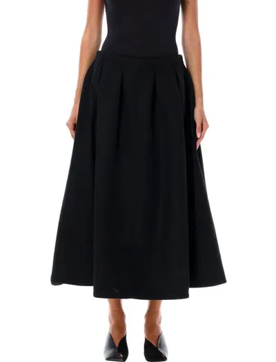 Patou Pleated Cotton Gabardine Long Skirt In Black