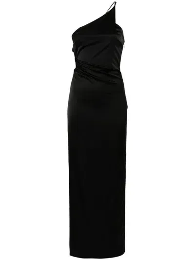 Patrizia Pepe Asymmetric-design Satin Dress In Black