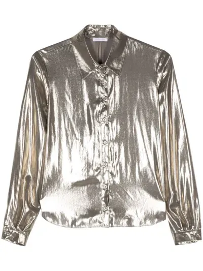 Patrizia Pepe Button-down Georgette Shirt In Gold