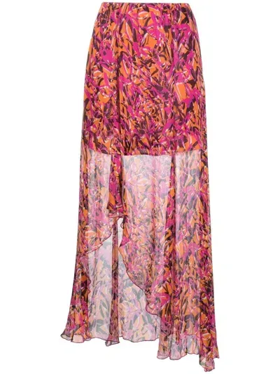 Patrizia Pepe Floral Print Asymmetric Hem Skirt In Orange