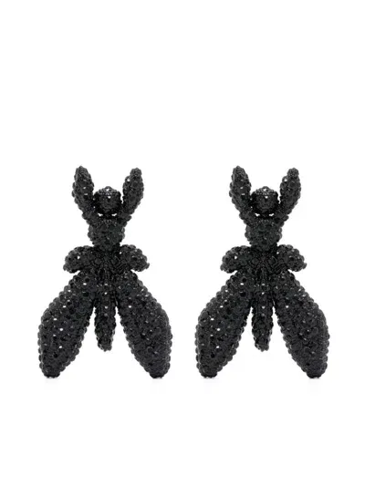 Patrizia Pepe Fly Rhinestone-embellished Earrings In Black