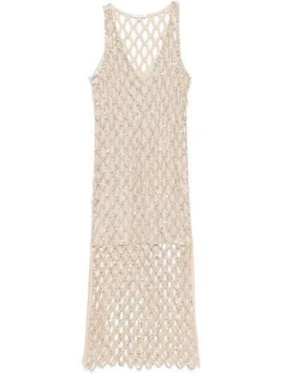 Patrizia Pepe Jewelled Mesh Gown In Gold