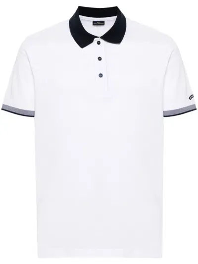 Paul & Shark Mens Cotton Pique Contrast Polo Shirt In White Fabric