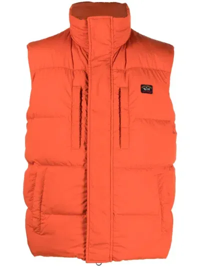 Paul & Shark Logo-patch Padded Gilet In Orange