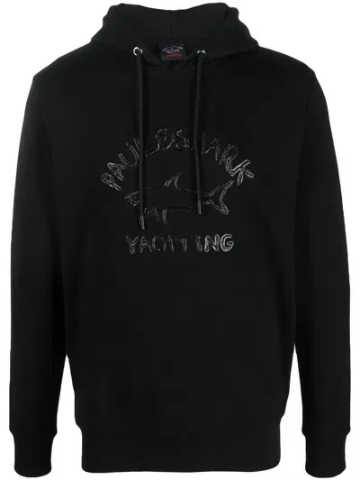 Paul & Shark Logo-print Drawstring Hoodie In Black