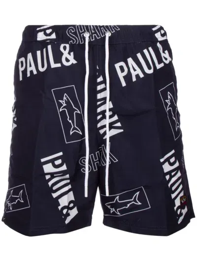 Paul & Shark Logo-print Swim Shorts In Navy