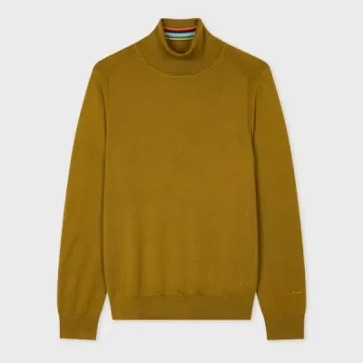 Paul Smith Dark Mustard Merino Wool Roll Neck Sweater Yellow