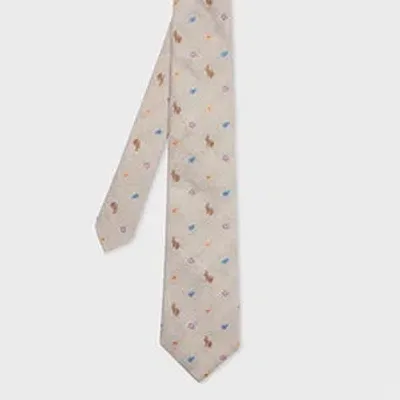 Paul Smith Grey Silk-linen 'rabbit Paisley' Tie In Neutral