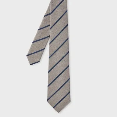 Paul Smith Grey Wool-silk Spaced Stripe Tie In Neutral