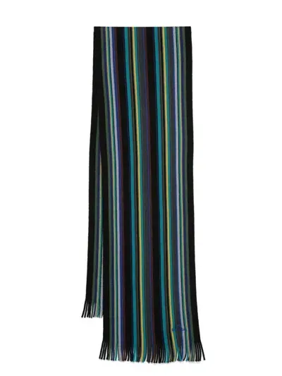 Paul Smith Multicolour Stripe Wool Scarf In Black