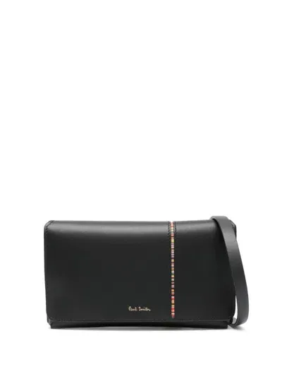 Paul Smith Signature Stripe Leather Crossbody Bag In Black