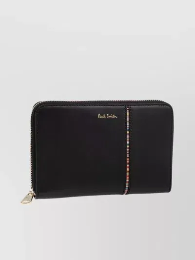 Paul Smith Striped Calf Leather Rectangle Wallet In Black