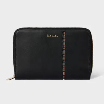 Paul Smith Women's Black Leather 'signature Stripe' Zip Around Purse