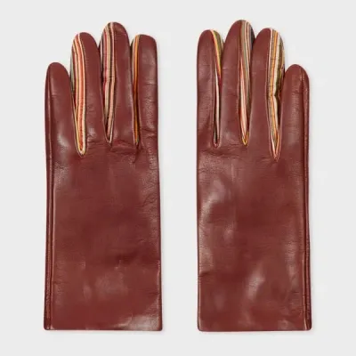 Paul Smith Women's Tan Leather 'signature Stripe' Gloves Brown