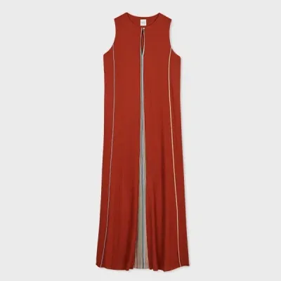 Paul Smith Women's Terracotta 'signature Stripe' Keyhole Sleeveless Dress Orange