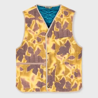 Paul Smith Yellow 'photogram Leaves' Print Quilted Gilet