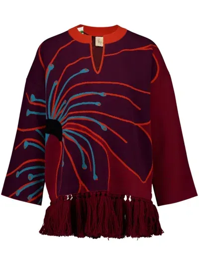 Paula Fringe-detail Jacquard Sweater In Red