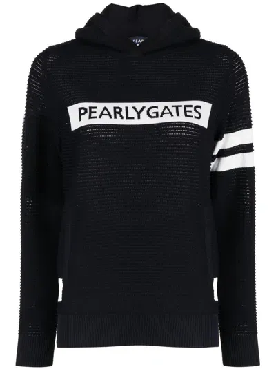 Pearly Gates Intarsia-knit Logo Hooded Jumper In Black