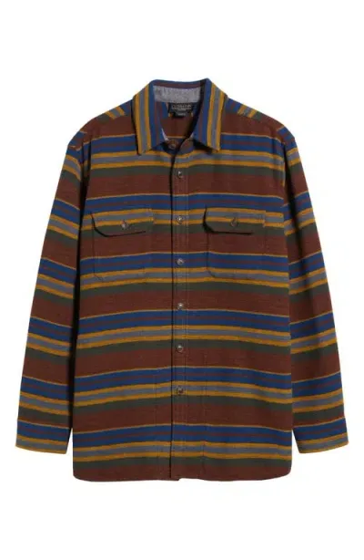 Pendleton Driftwood Beach Stripe Cotton Button-up Overshirt In Yakima Stripe Rust