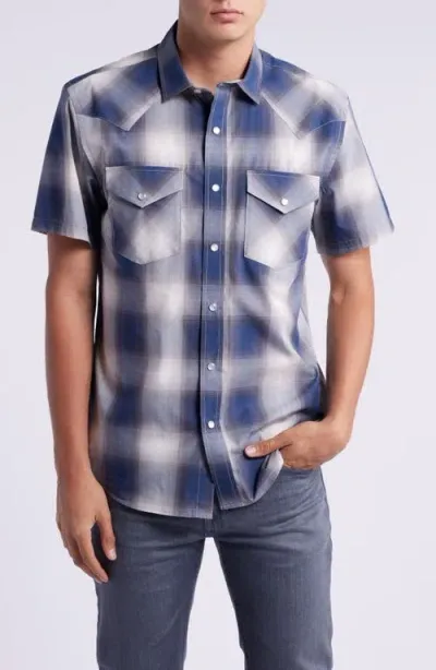 Pendleton Frontier Plaid Short Sleeve Snap-up Western Shirt In Navy/grey Plaid