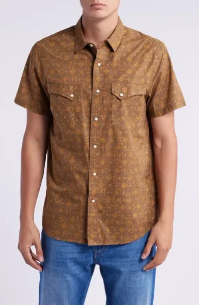 Pendleton Laramie Geo Print Short Sleeve Snap-up Western Shirt In Mesilla Brown