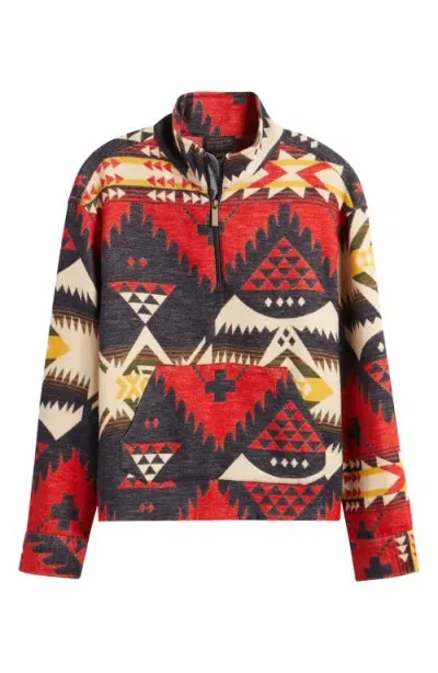 Pendleton Nehalen Print Cotton Chamois Half-zip Pullover In Nehalem Navy/red Multi