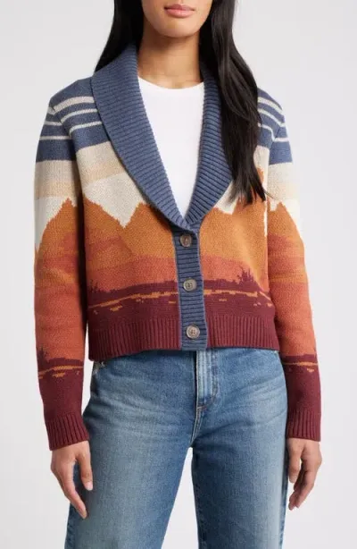 Pendleton Western Scenic Jacquard Cotton Cardigan In Blue/rust Multi