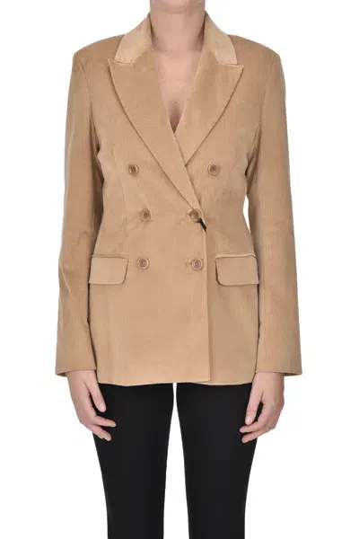 Pennyblack Double-breasted Corduroy Blazer In Camel