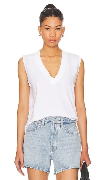 Perfectwhitetee Cotton Sleeveless V Neck Tee In White