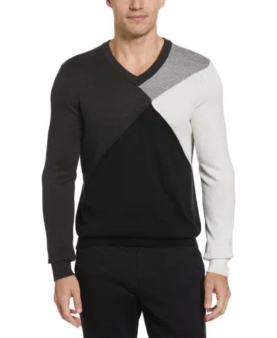 Perry Ellis Men's Color Block V-neck Sweater In Black