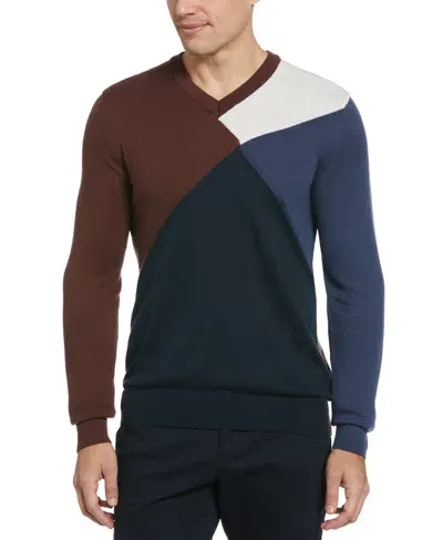 Perry Ellis Men's Color Block V-neck Sweater In Dark Sapphire,blue