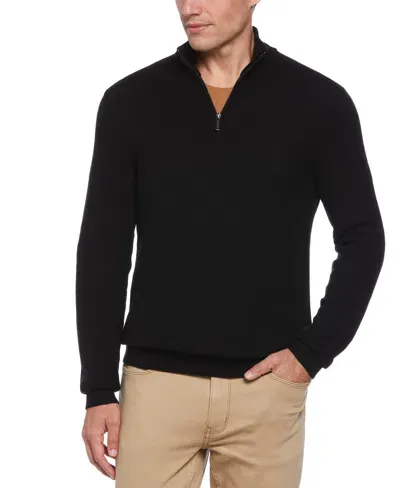 Perry Ellis Men's Ribbed Quarter Zip Sweater In Black