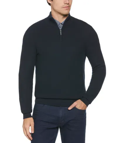 Perry Ellis Men's Ribbed Quarter Zip Sweater In Dark Sapphire,blue