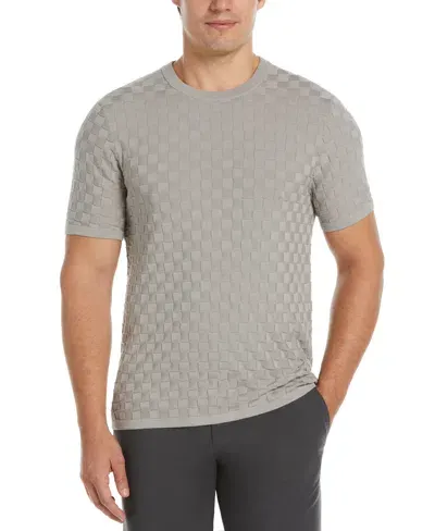 Perry Ellis Men's Square Pattern Crew Neck Sweater T-shirt In Drizzle,gray