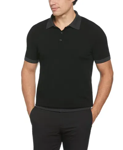 Perry Ellis Men's Tech Knit Contrast Sweater Polo In Black