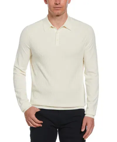 Perry Ellis Men's Regular-fit Stretch Abstract Textured Long-sleeve Polo Shirt In Egret,white