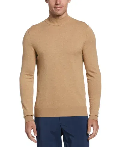 Perry Ellis Men's Tech Knit Mock Neck Pullover Sweater In Camel Heather,beige