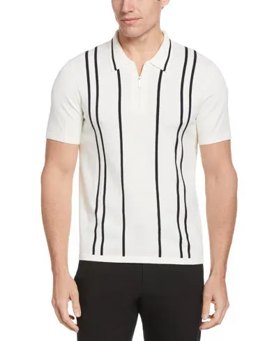 Perry Ellis Men's Tech Knit Vertical Stripe Zip Polo In Cream,white