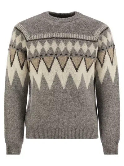 Peserico Jacquard Jersey In Alpaca, Cotton And Wool In Grey