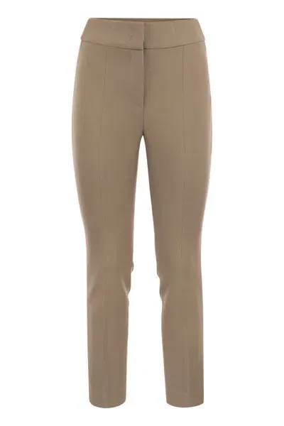 Peserico Skinny Fit Trousers In Viscose And Cotton In Brown