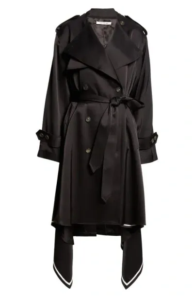 Peter Do Handkerchief Hem Satin Trench Coat In Black