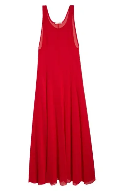 Peter Do Sleeveless Pleat Stretch Silk Maxi Dress In Red