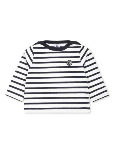 Petit Bateau Babies' Logo-patch Striped Top In Blue