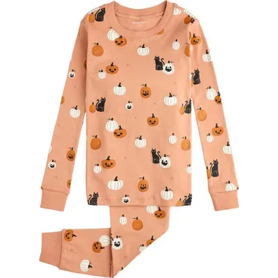 Petit Lem Kids' Spooky Season Fitted Organic Cotton Two-piece Pajamas In Dusty Pink