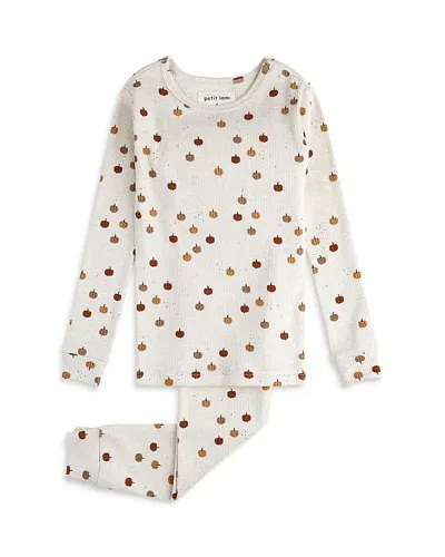 Petit Lem Unisex Pumpkin Print Pajama Set - Little Kid In Heather Beige