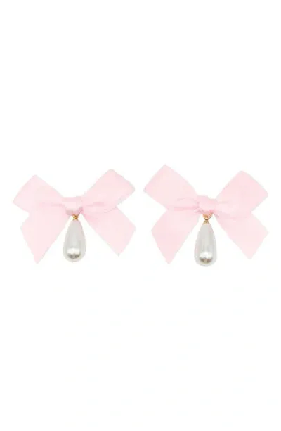 Petit Moments Bow Imitation Pearl Drop Earrings In 芭蕾舞鞋