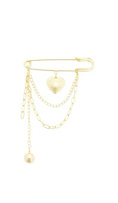 Petit Moments Heart Chain Brooch In Metallic Gold