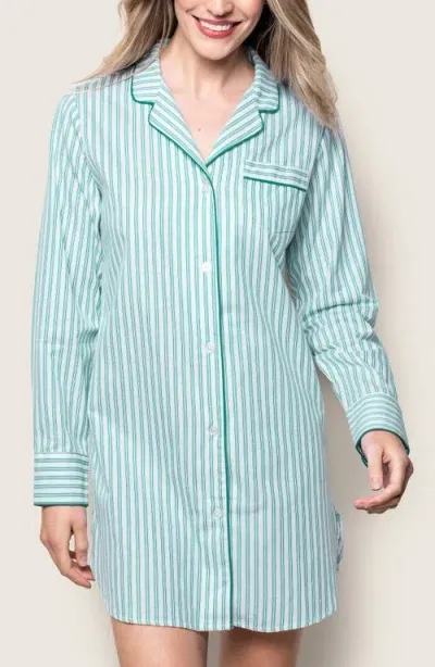 Petite Plume Emerald Stripe Cotton Nightgown In Green